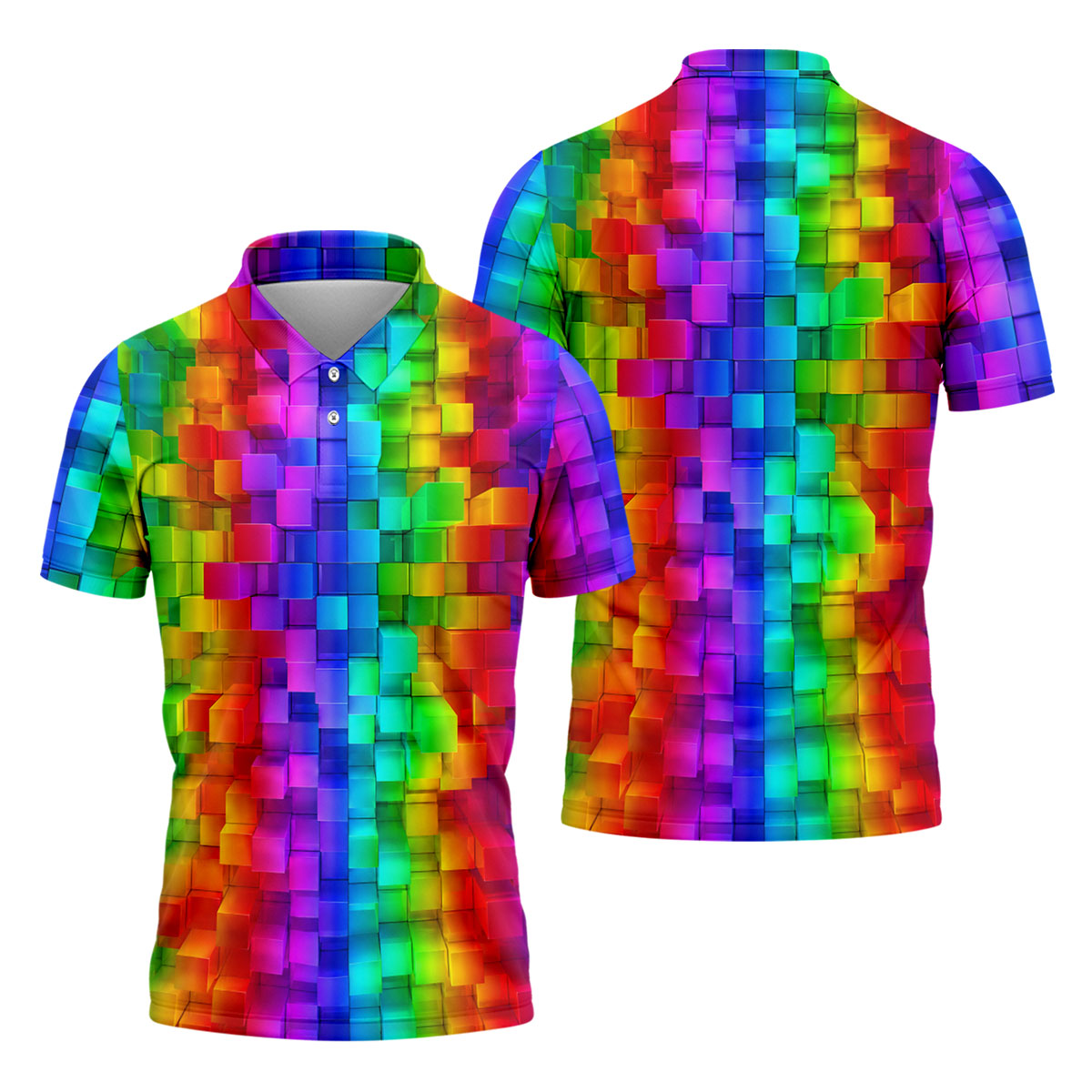 Rainbow Cube 3D Effect LGBT Support Golf Tops For Men, Gay Pride Month Celebrate Golf Shirts For Men