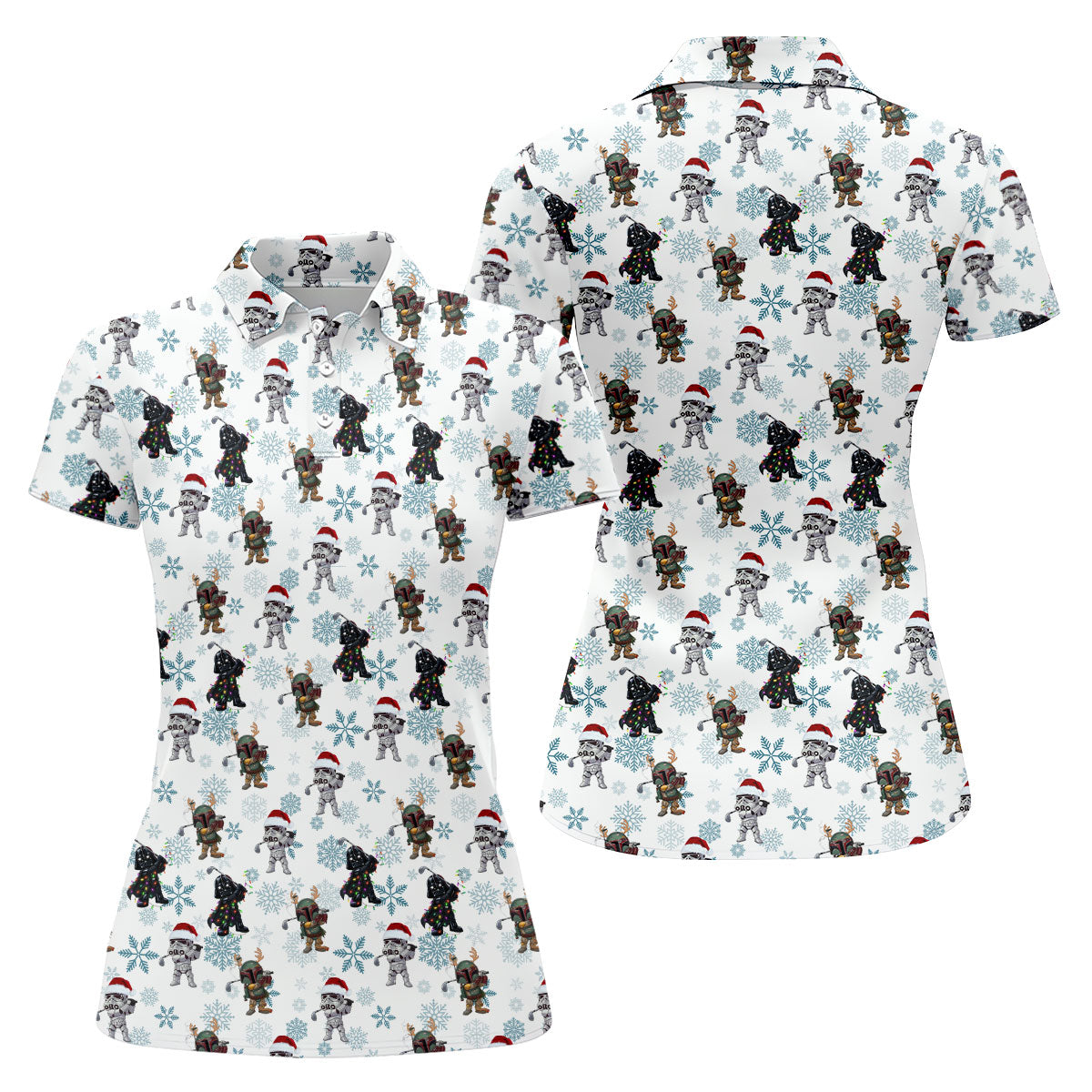 Christmas Space Characters Pattern Polo Shirt, Golf Shirts For Women, Women’s Golf Apparel