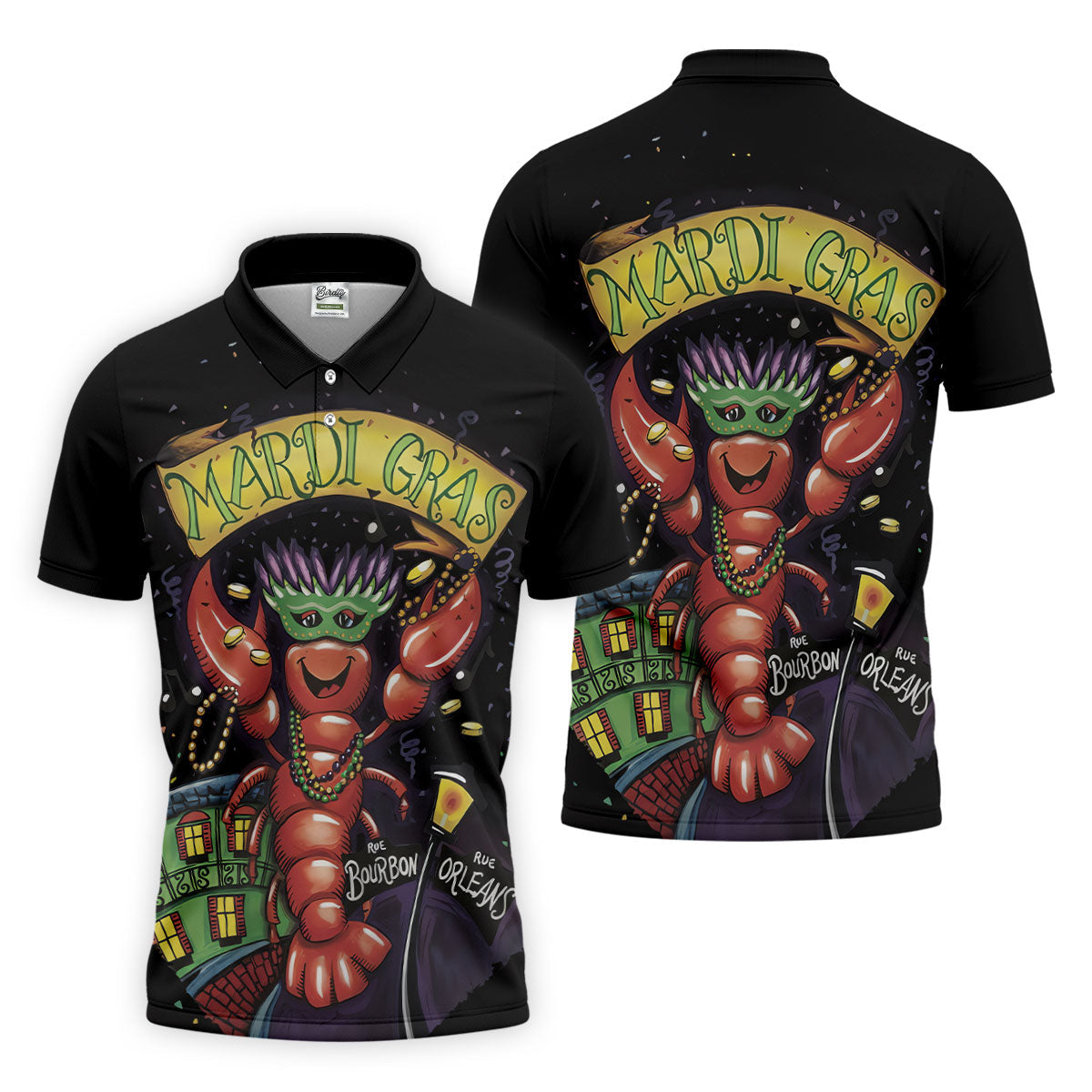 Mardi Gras Crawfish Rue Bourbon Black Golf Shirt, Polo ShirtFor Men, Golf Shirts For Men