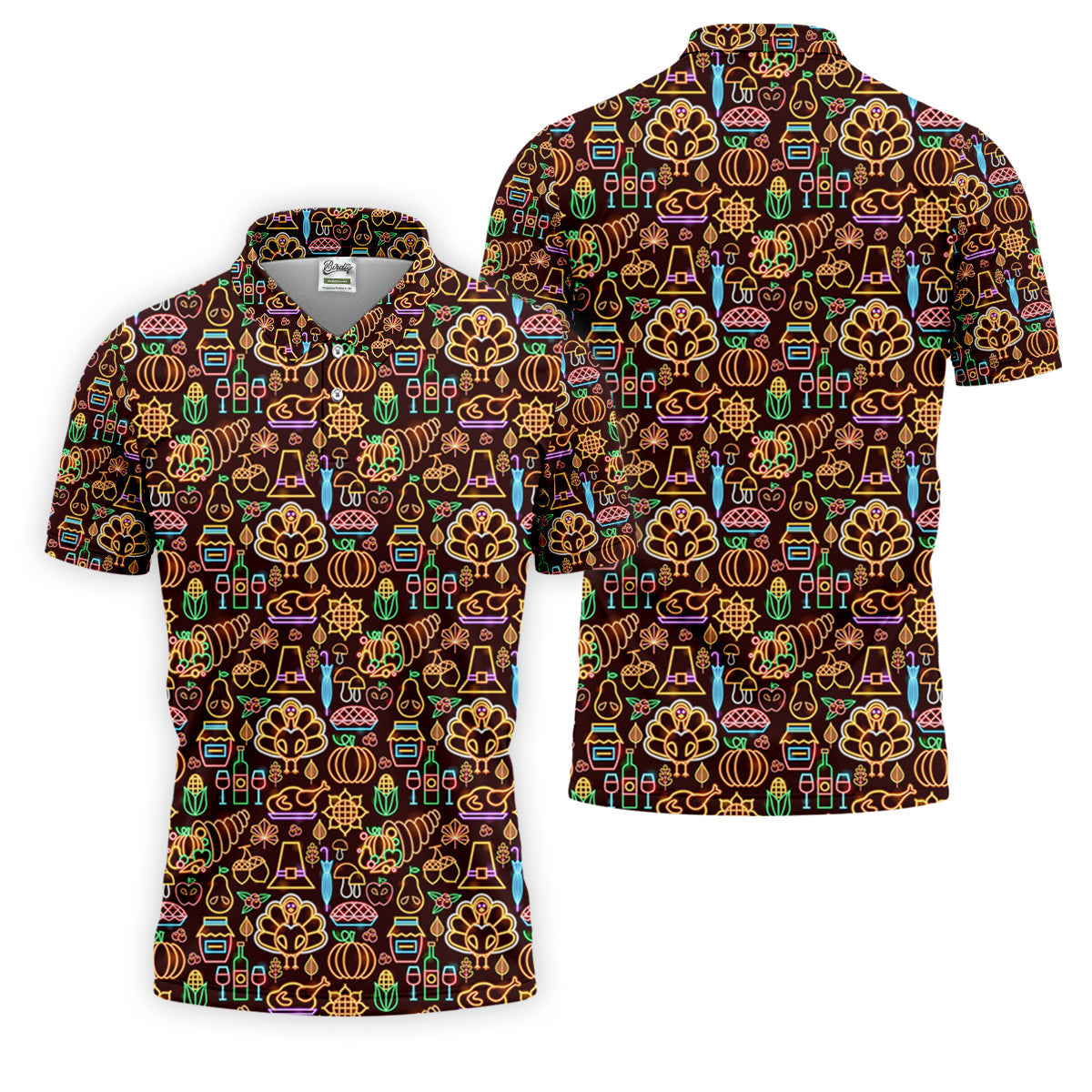 Thanksgiving Party Neon Print Golf Tops For Men, Polo Shirt Men, Golf Gift For Men