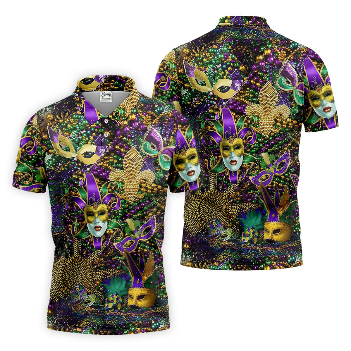 Holiday Mardi Gras Green Purple Gold Golf Tops For Men, Polo ShirtFor Men, Golf Gift For Men