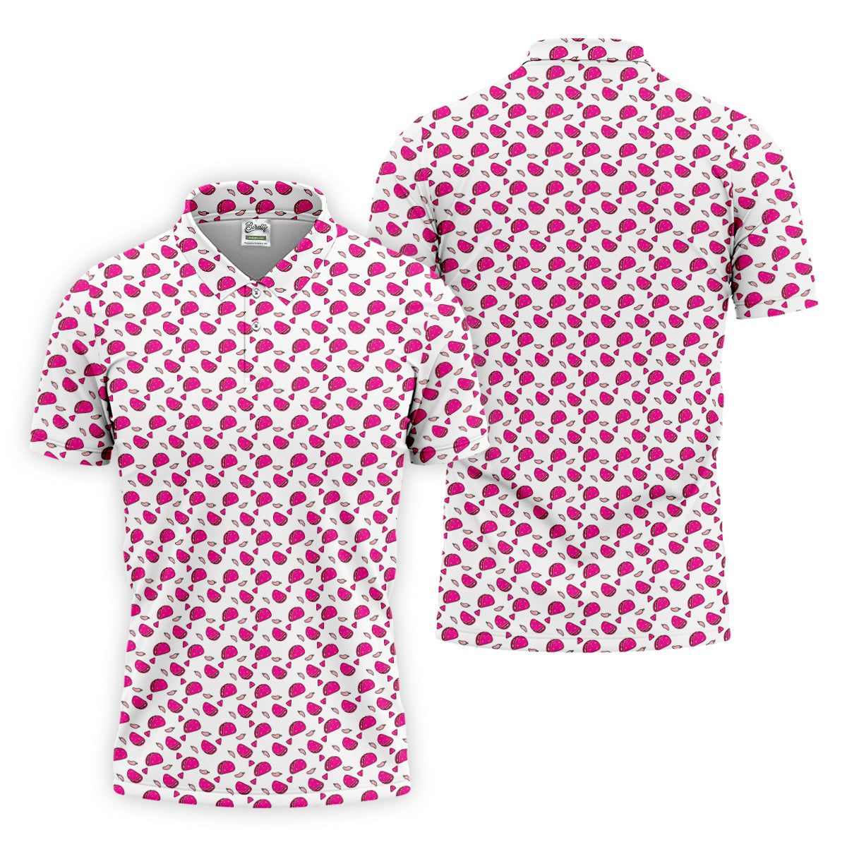 The Pink Taco Seamless Pattern White Golf Shirt, Golf Tops For Men, Tacos Lover Golf Gift For Men