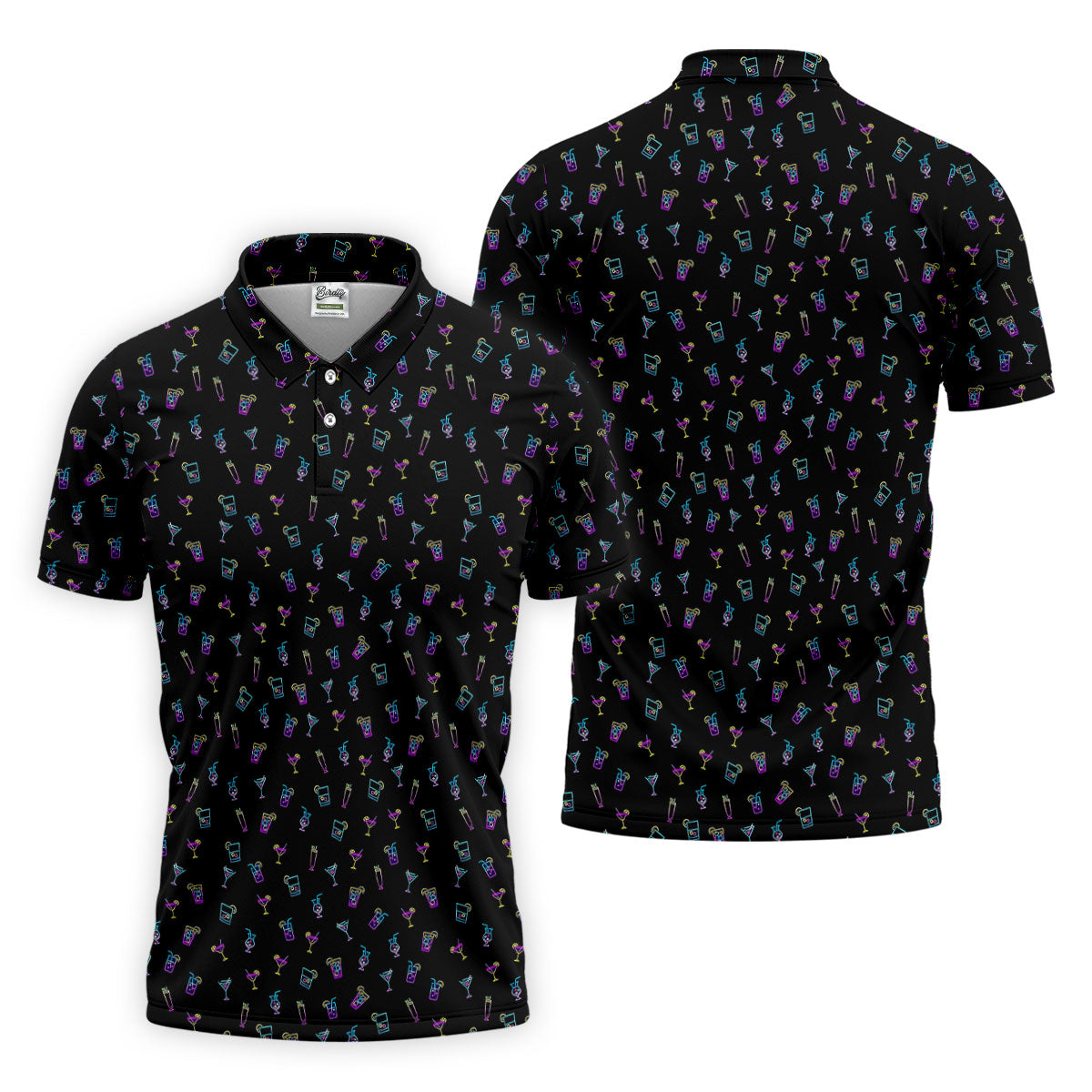 Neon Cocktail Retro Golf Shirt, Golf Tops For Men, Polo ShirtFor Men, Golf Shirts For Men