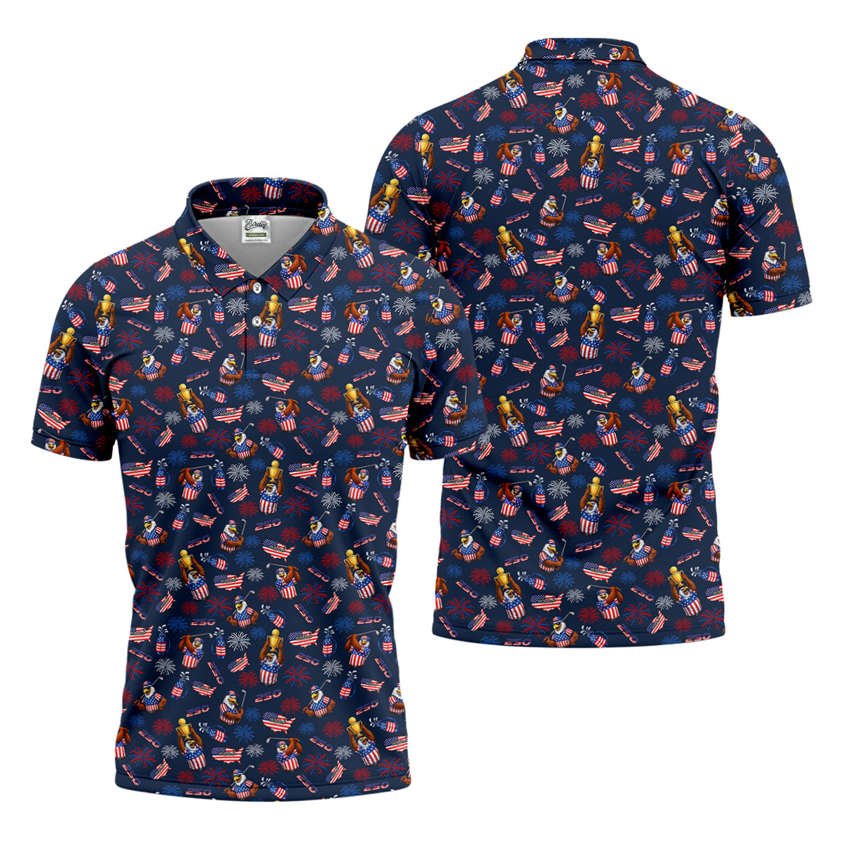 Patriotic Bald Eagle 250 Celebration Golf Tops For Men, 4th Of July Golf Shirts For Men, Men's Golf Polo