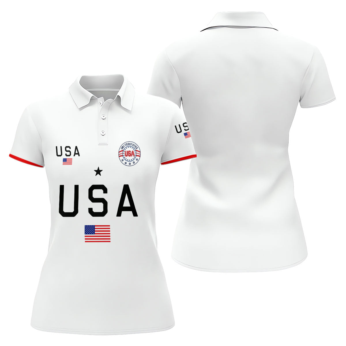 USA Flag Print 250 Years Anniversary 1776-2026 White Golf Shirt, Patriotic 4th Of July Golf Shirt For Women