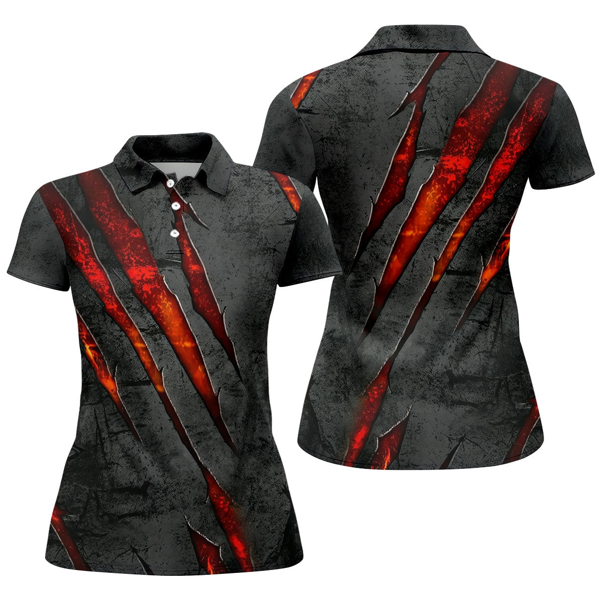 Red Claw Marks Hawaiian Golf Shirt, Scratch Print Women's Golf Tops, Ladies Golf Shirts