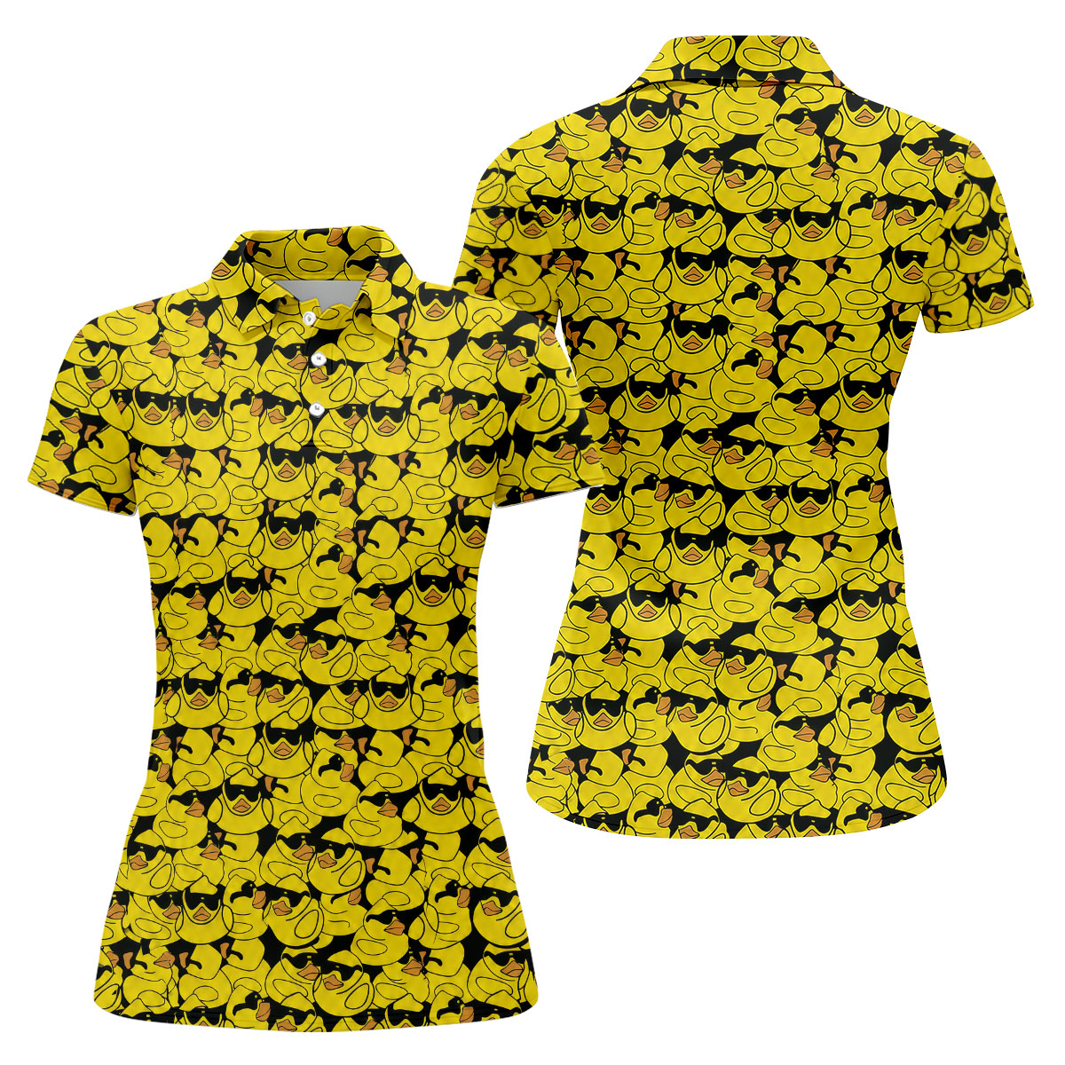 Yellow Sunglasses Rubber Duck Hawaiian Golf Shirt, Hawaiian Golf Shirt, Golf Tops For Women, Printed Golf Shirt