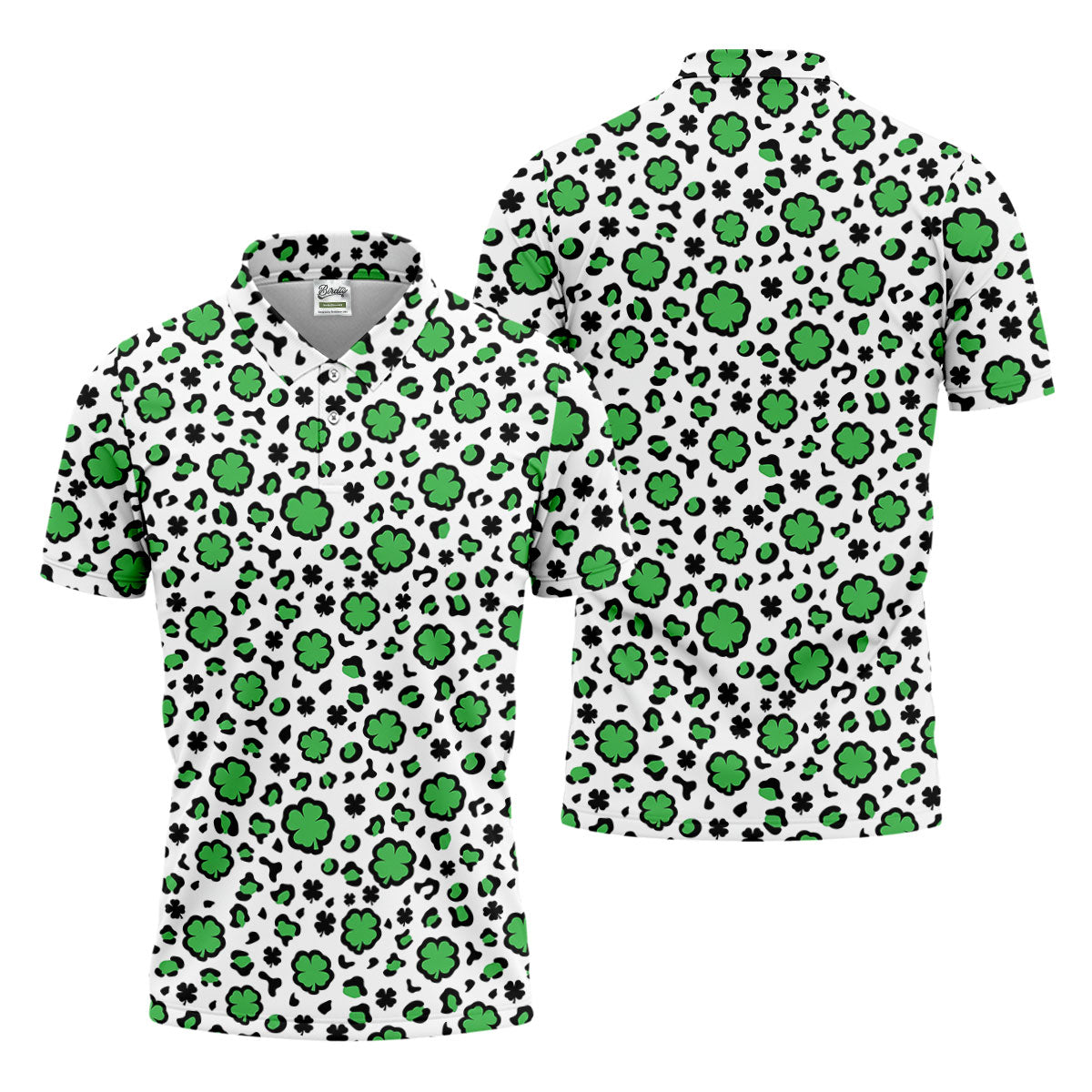 Lucky Four Leaf Clover Leopard Pattern St Patrick's Day Golf Shirt, Polo ShirtFor Men, Golf Shirts For Men