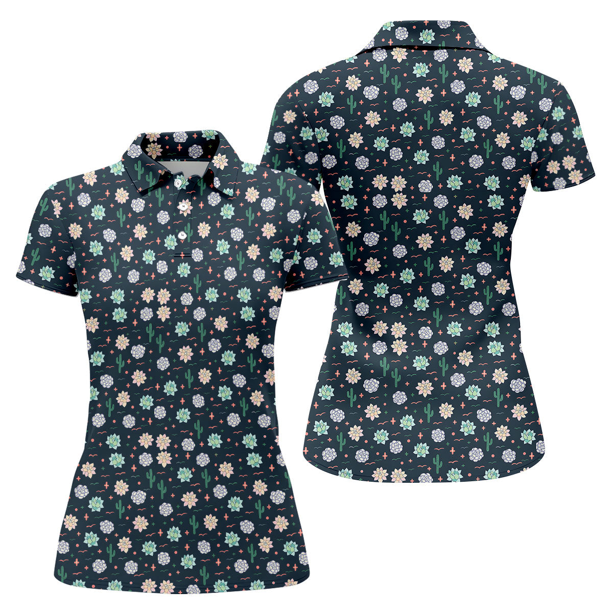 Boho Succulent And Cactus Hawaiian Golf Shirt, Golf Polo For Women, Printed Golf Shirt