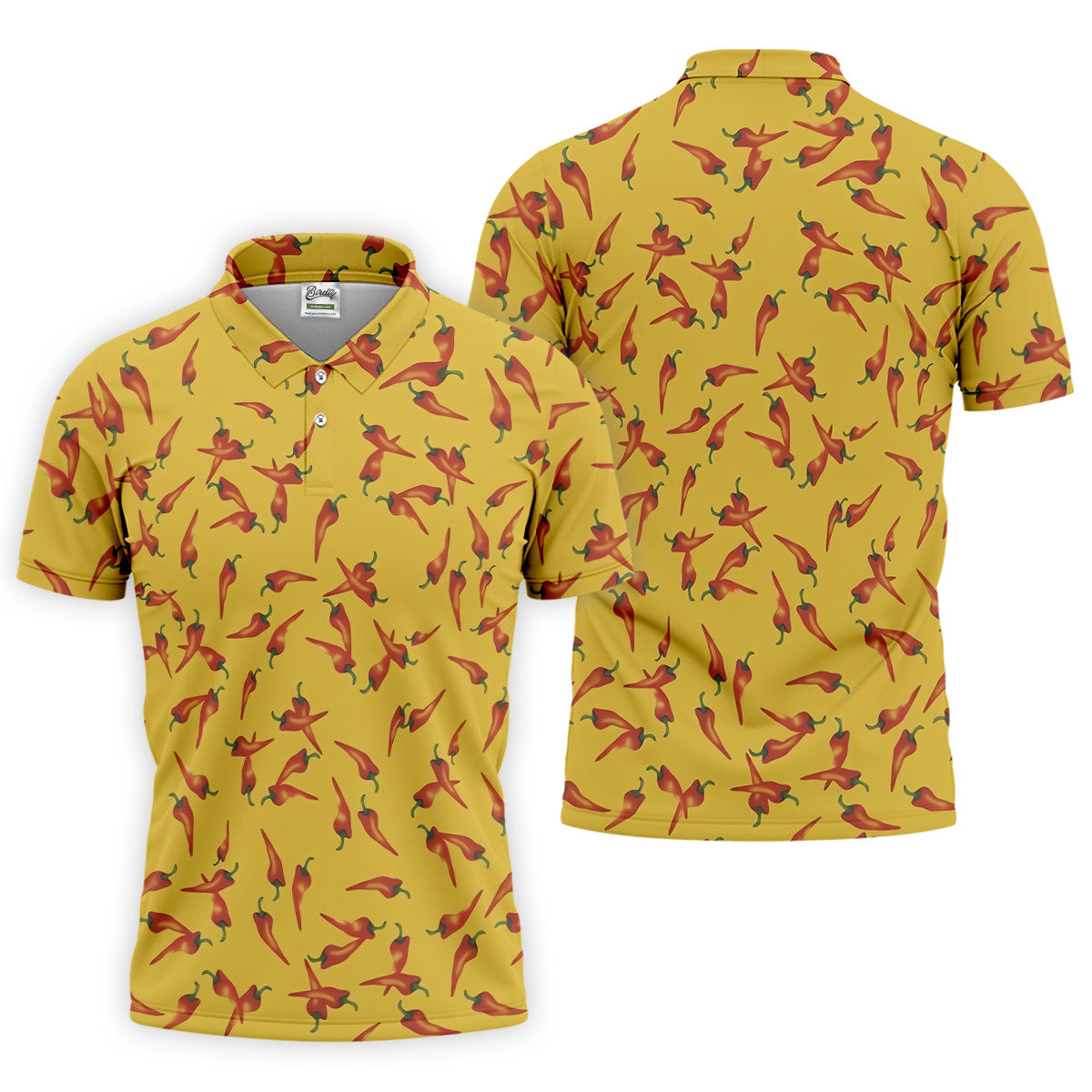 Red Chilli Yellow Hawaiian Golf Shirt, Summer Vibe Golf Shirts For Men, Polo Shirtor Men