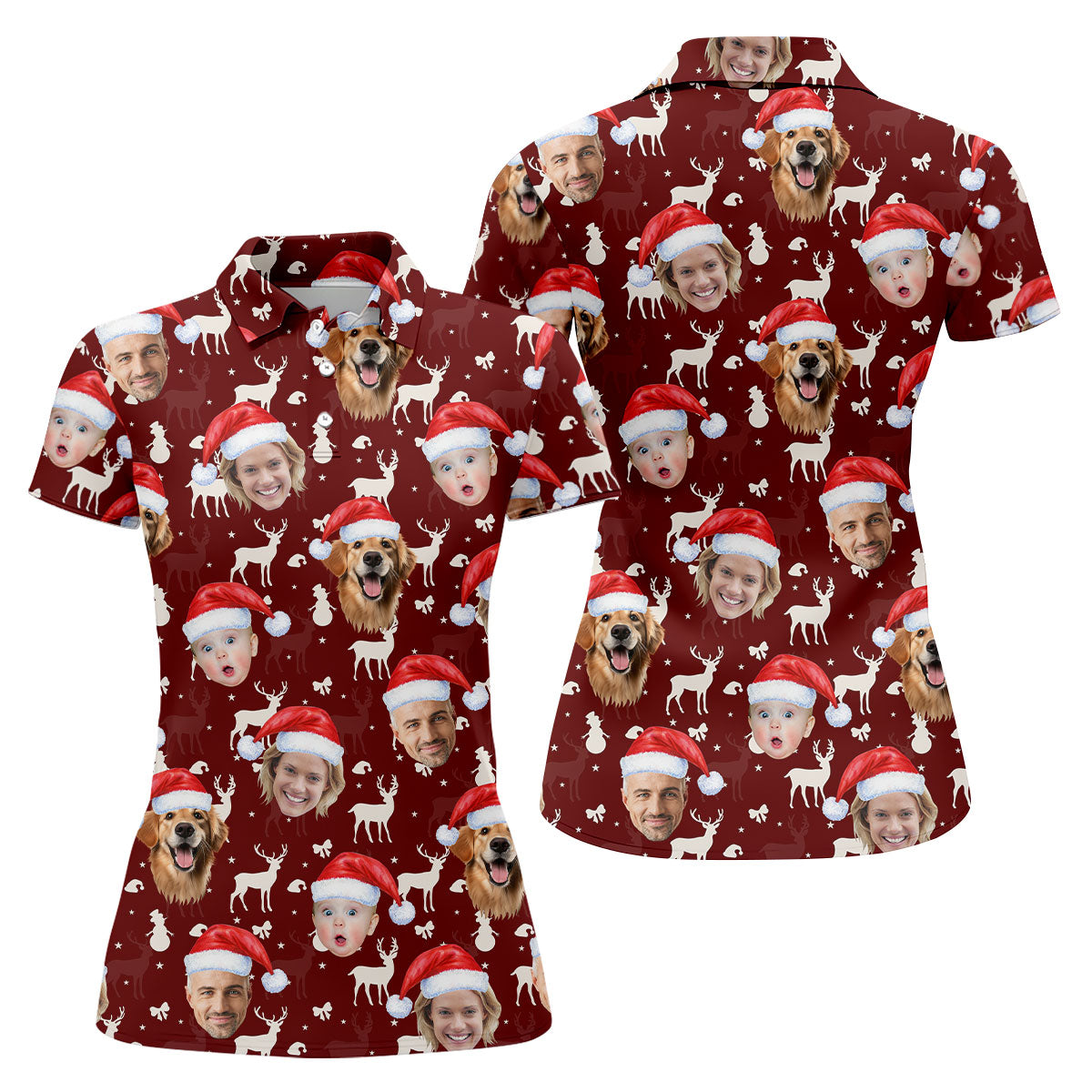 Custom Face Snow Figure Maroon Golf Shirt, Christmas Golf Shirt, Ladies Golf Tops, Golf Gifts For Women