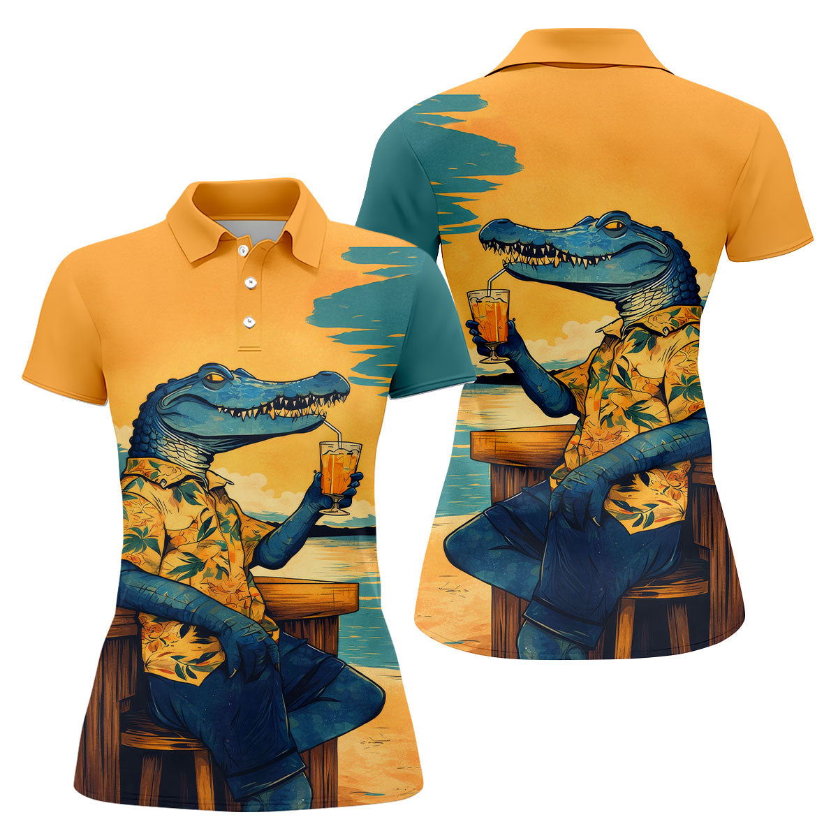 Funny Crocodile Tropical Theme Hawaiian Golf Shirt, Golf Shirt For Women, Golfing Apparel