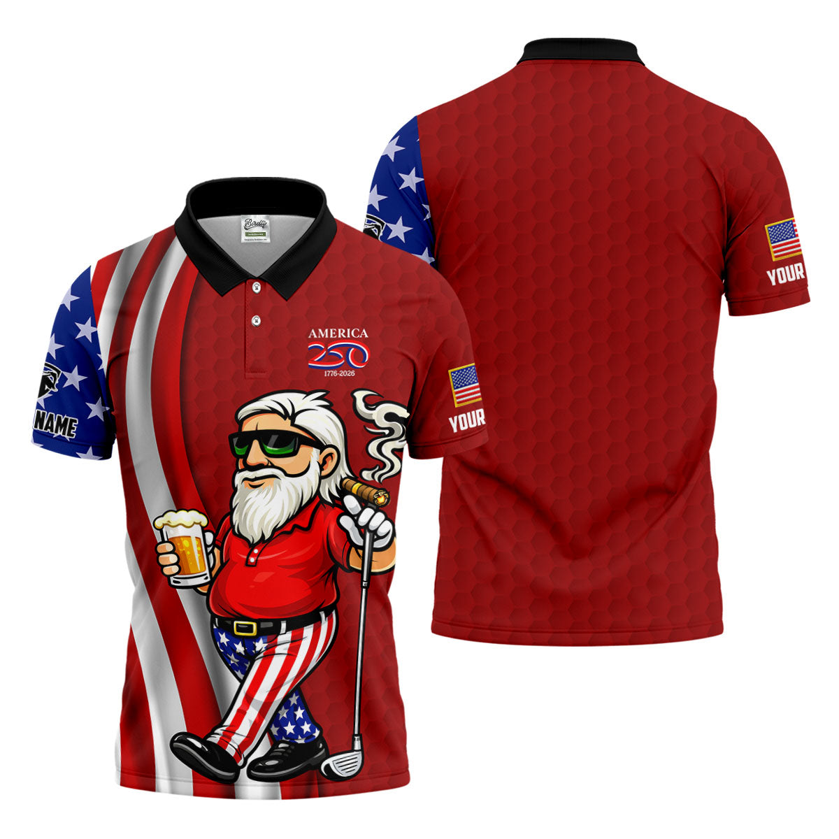 America 250 Patriotic Man 4th Of July Red Golf Shirt, Golf And Beer Golf Shirts For Men
