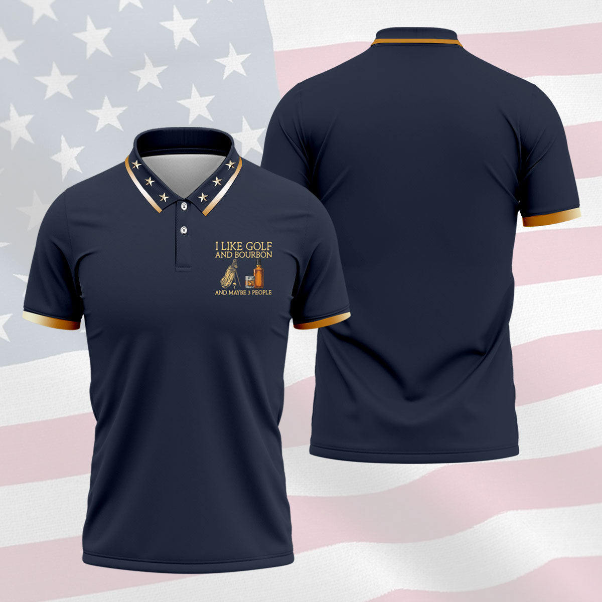 I Like Golf And Bourbon Navy Golf Shirt, Golf And Whiskey Golf Shirts For Men, Men's Funny Golf Shirts