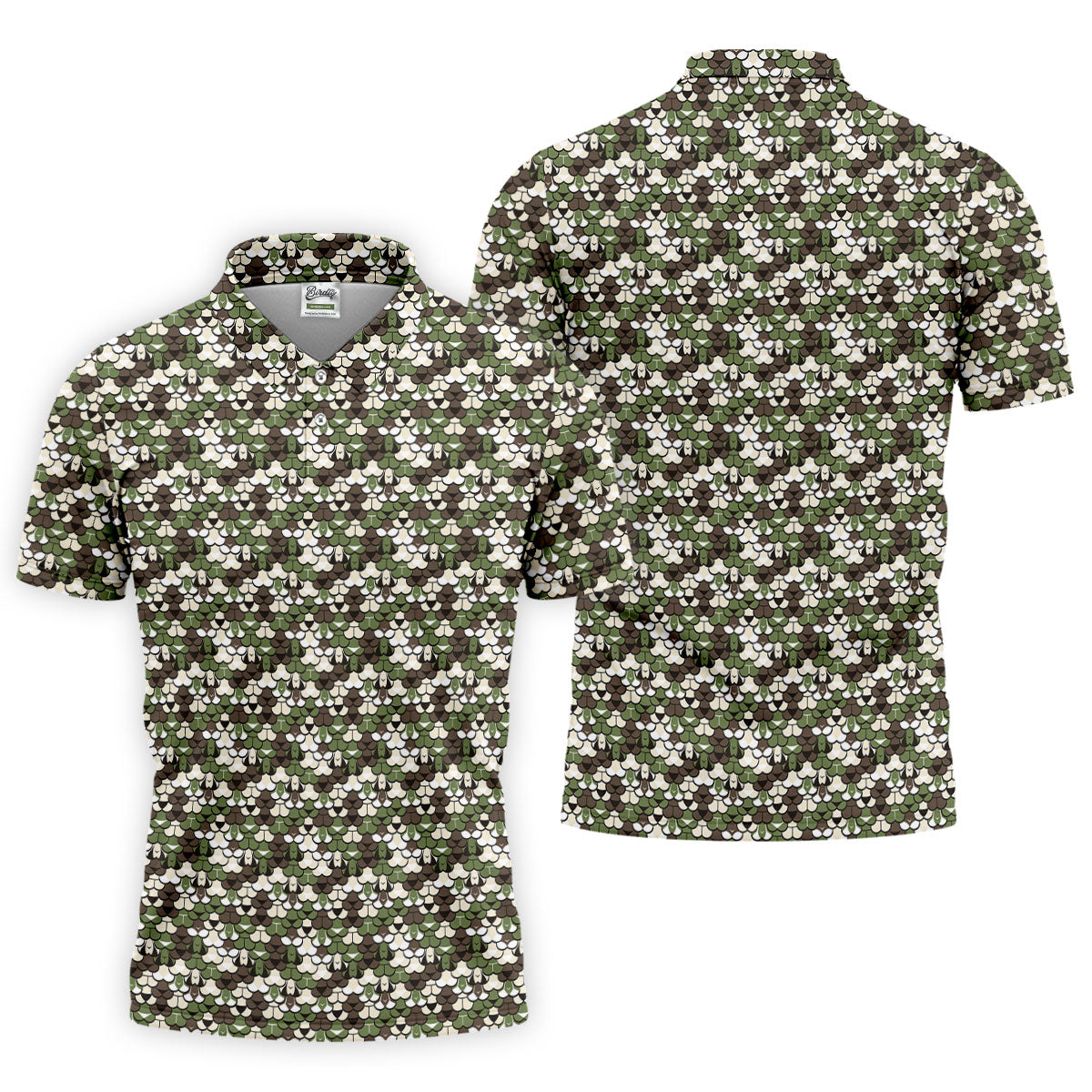 Adult Humor Mermaid Scale Golf Shirt, Woodland Scale Pattern Polo, Polo Shirts For Men