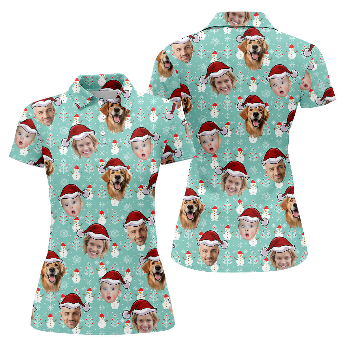 Custom Face Mint Christmas Women's Golf Tops, Ladies Golf Shirts, Christmas Golf Gift