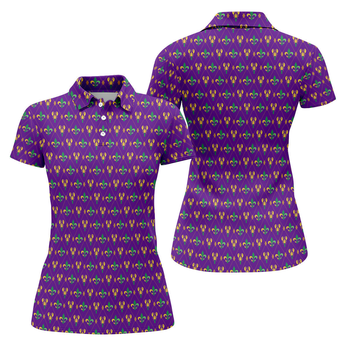 Crawfish Fleur De Lis Argyle Pattern Mardi Gras Golf Shirt, Women's Golf Tops, Ladies Golf Polos