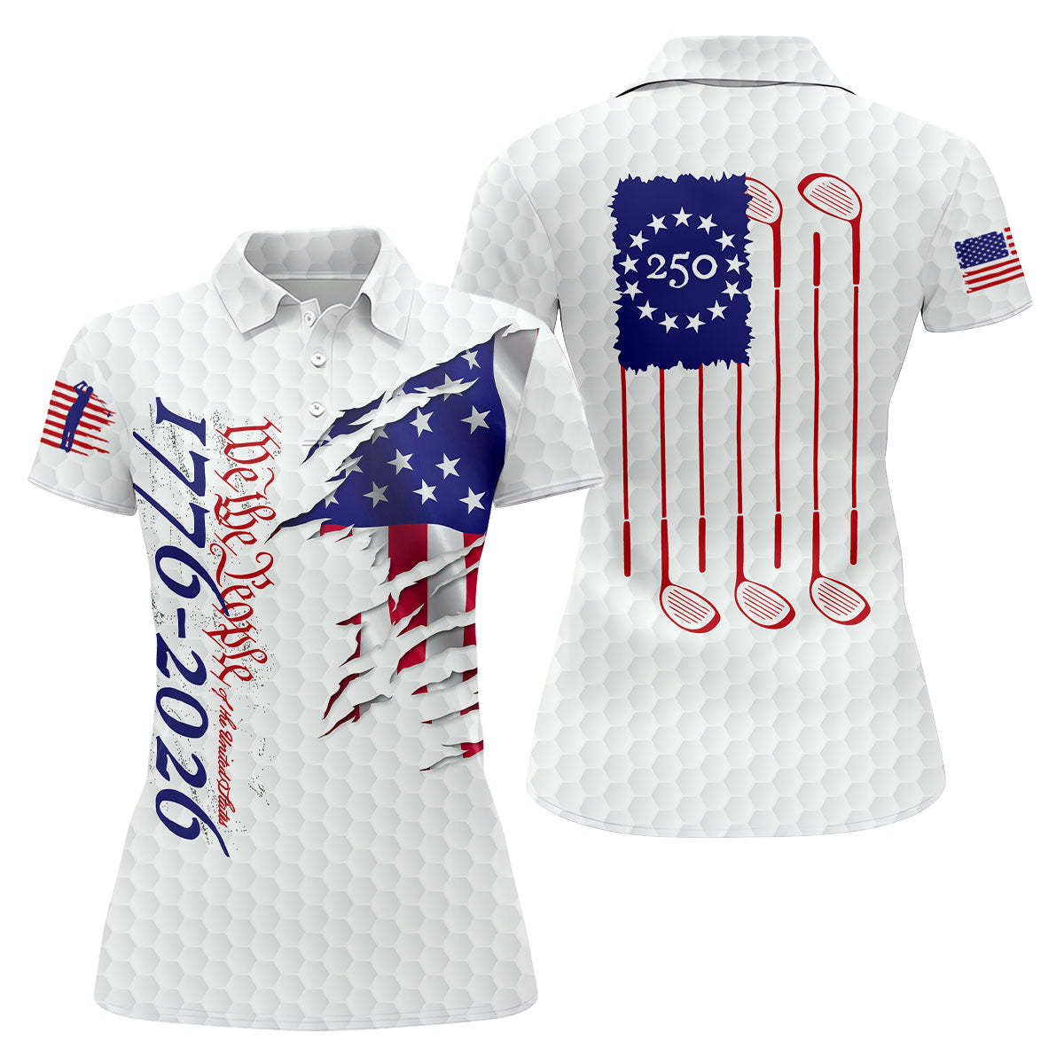 We The People 250 Anniversary 1776-2026 Distressed Flag Golf Shirt For Women, Patriotic 4th Of July Golf Shirt