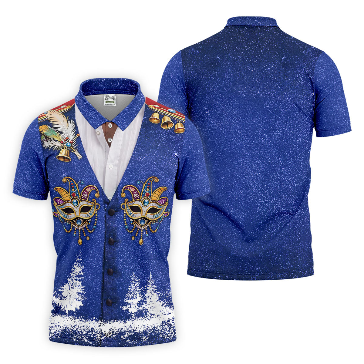 Masquerade Mask Feather Mardi Gras Glitter Print Blue Golf Shirt, Polo ShirtFor Men, Golf Shirts For Men