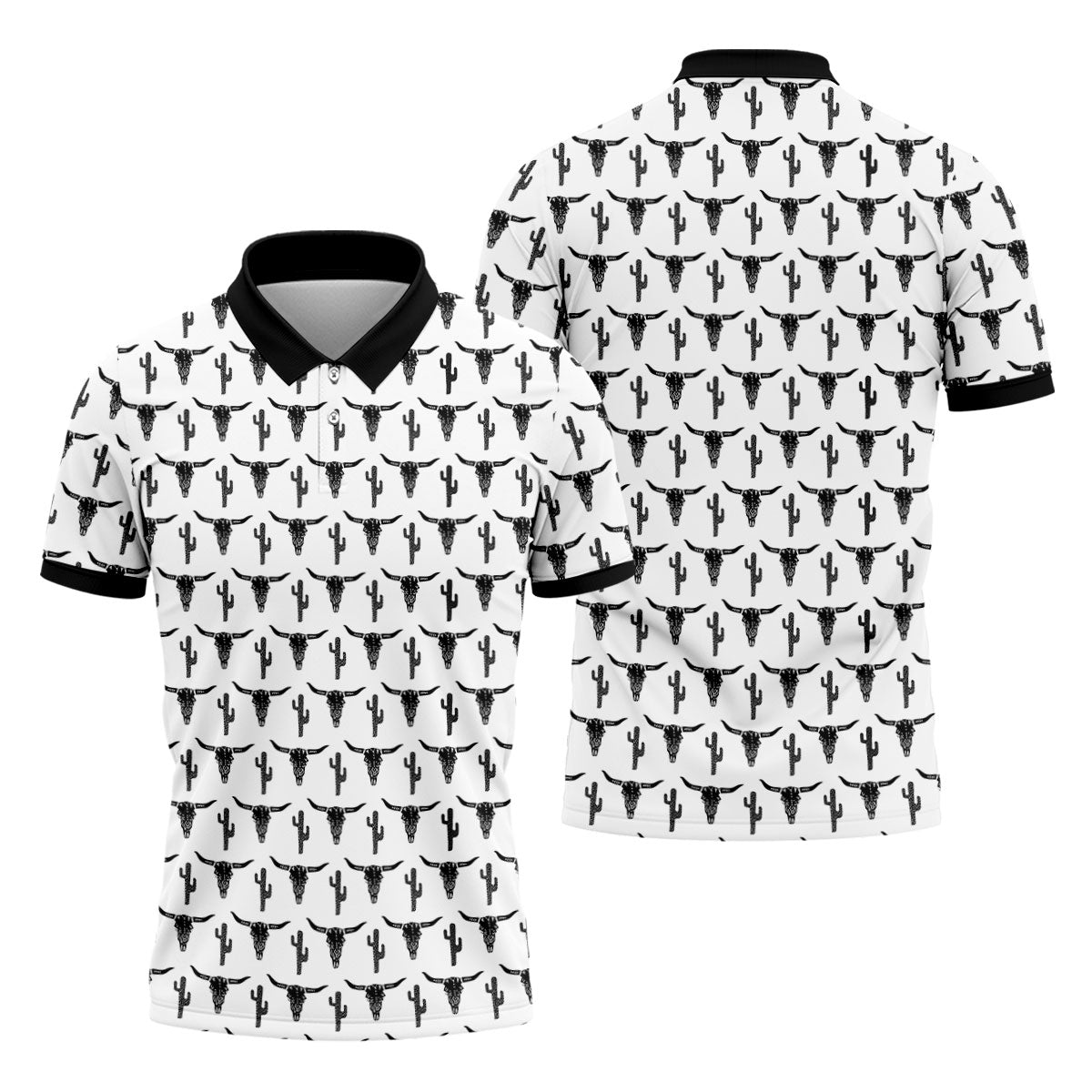 Longhorn Cow Skull Western Theme White Golf Tops For Men, Polo Shirtor Men, Golf Shirts For Men