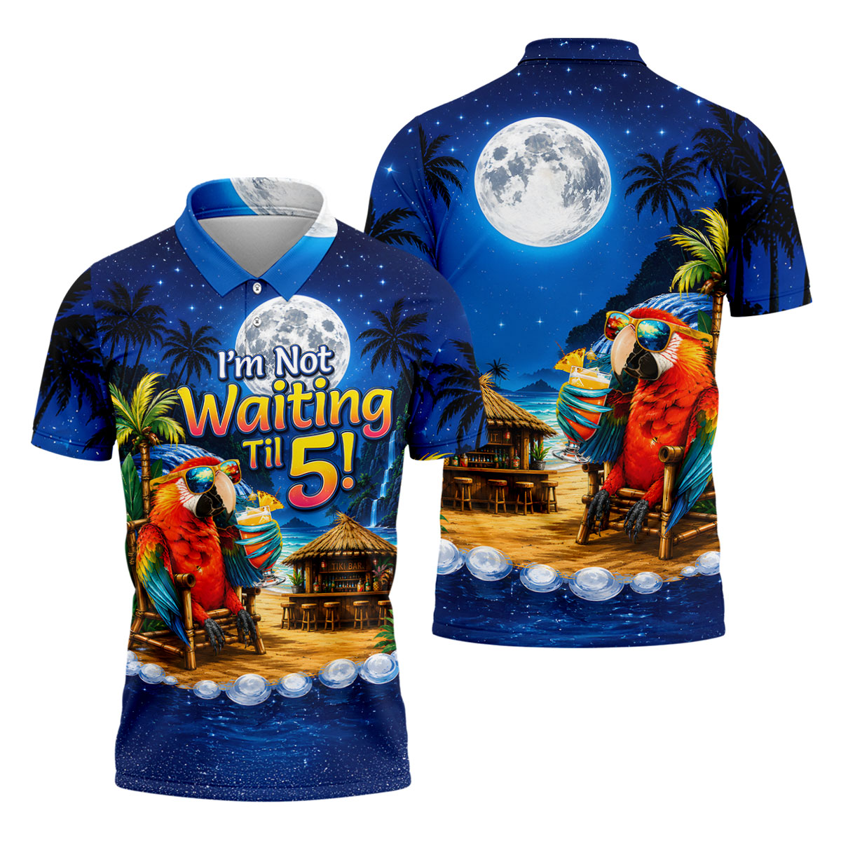 Parrot Drinking Cocktail Tiki Bar Not Waiting Til 5 Golf Shirt, Golf Shirts For Men, Hawaiian Golf Shirt, Mens Golf Apparel