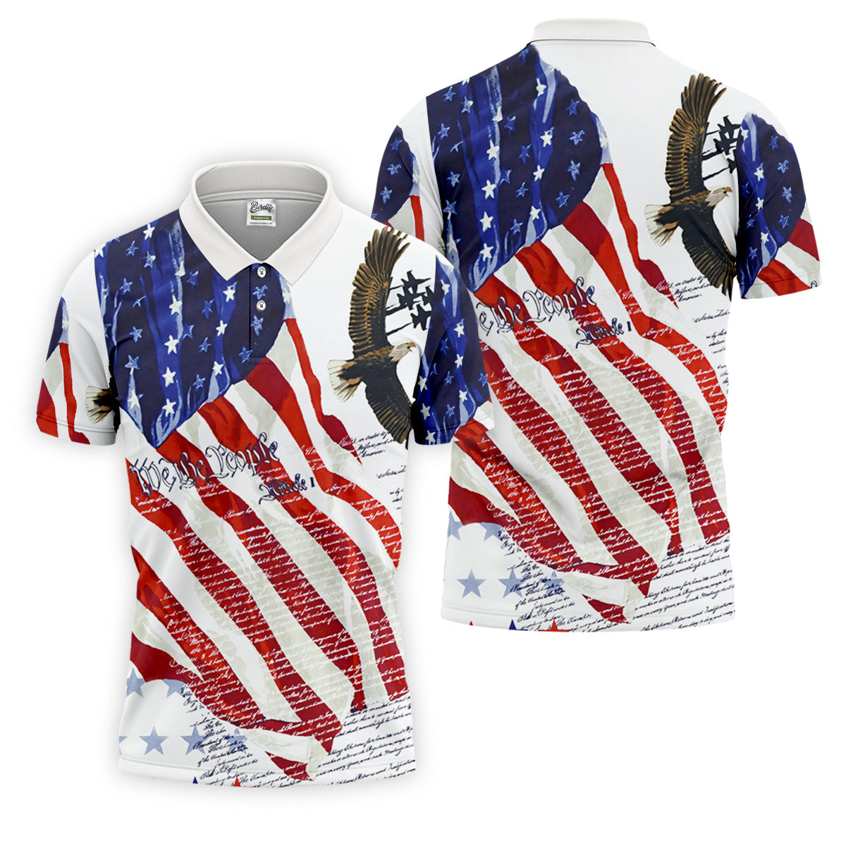 We The People Bald Eagle American Flag Golf Tops For Men, 250th Anniversary Patriotic Golf Shirt