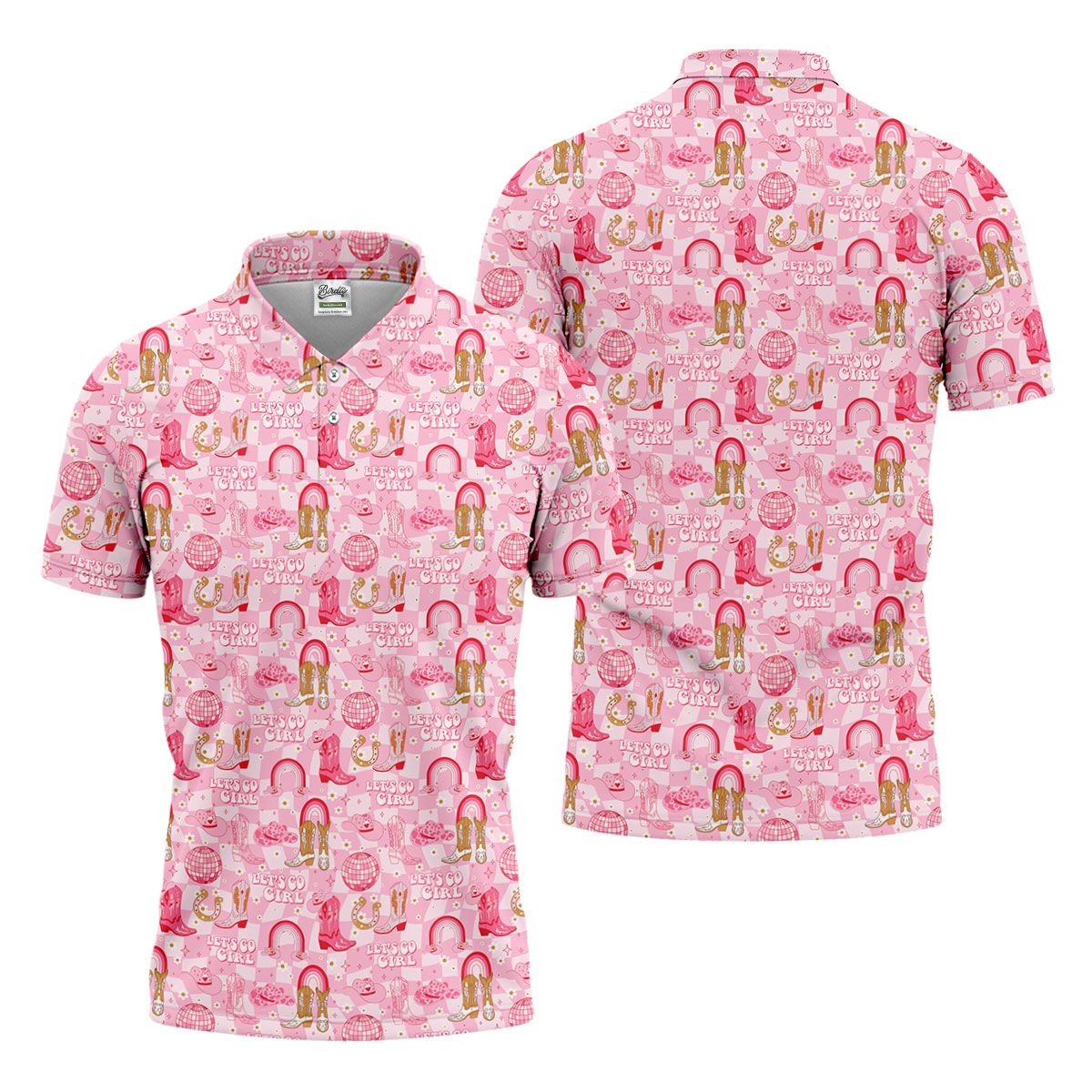 Let's Go Girl Pink Checkered Western Cowgirl Golf Tops For Men, Polo Shirtor Men, Golf Shirts For Men