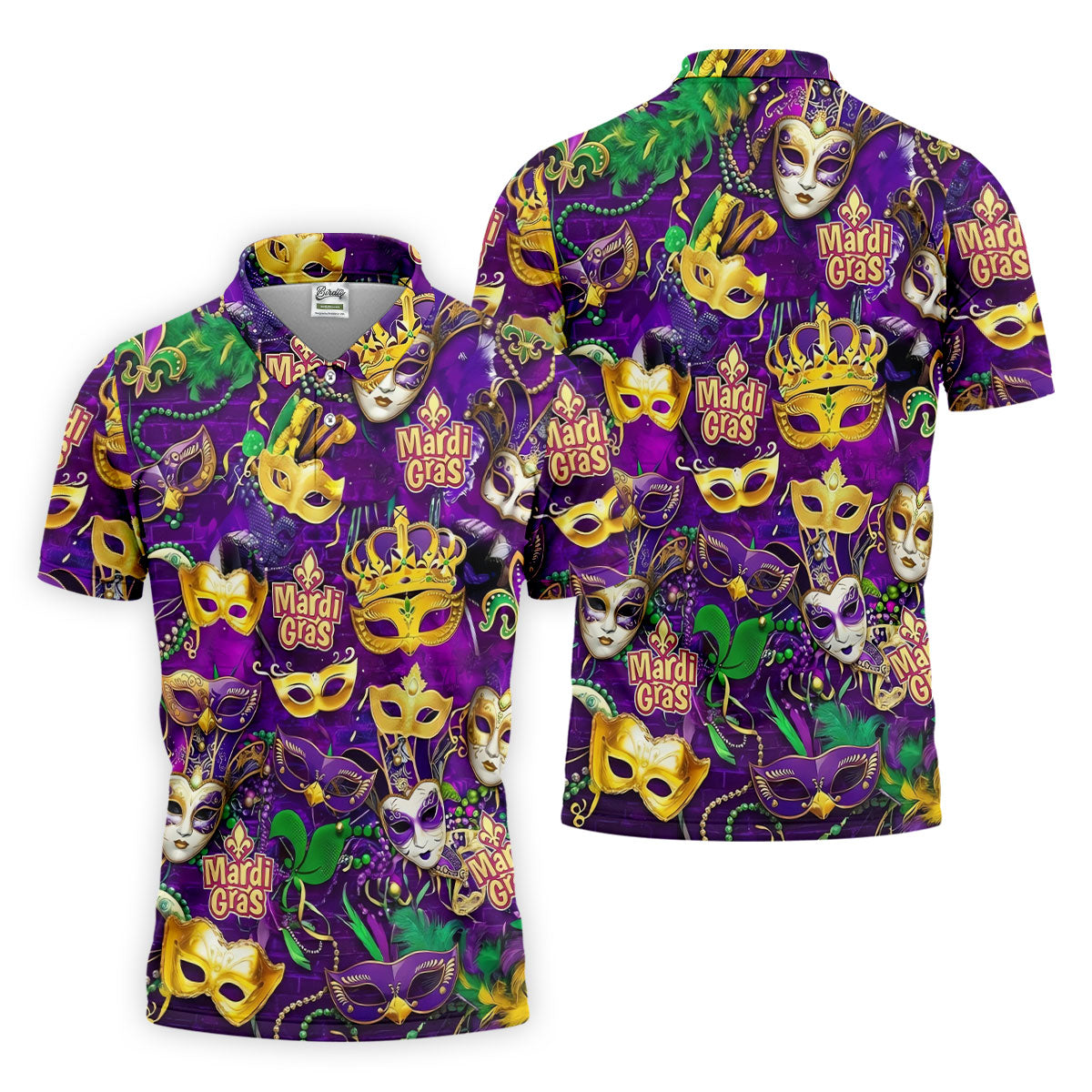 Purple Green Gold Festival Mask Mardi Gras Golf Shirt, Golf Tops For Men, Golf Shirts For Men