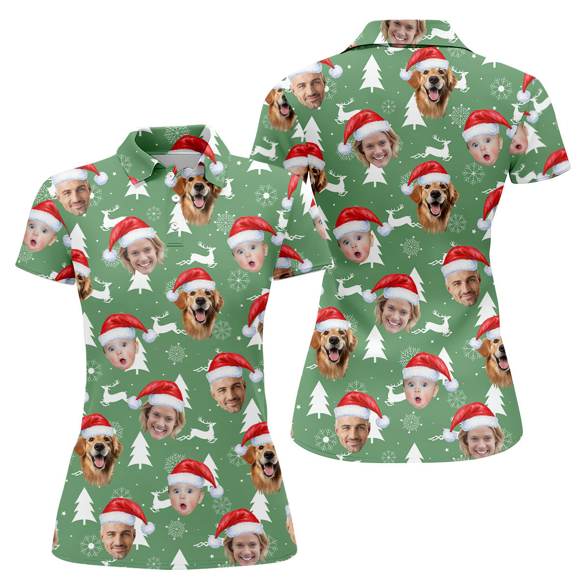 Custom Face Snow Reindeer Sage Green Golf Shirt, Christmas Golf Shirt, Ladies Golf Shirts, Golf Gifts For Women