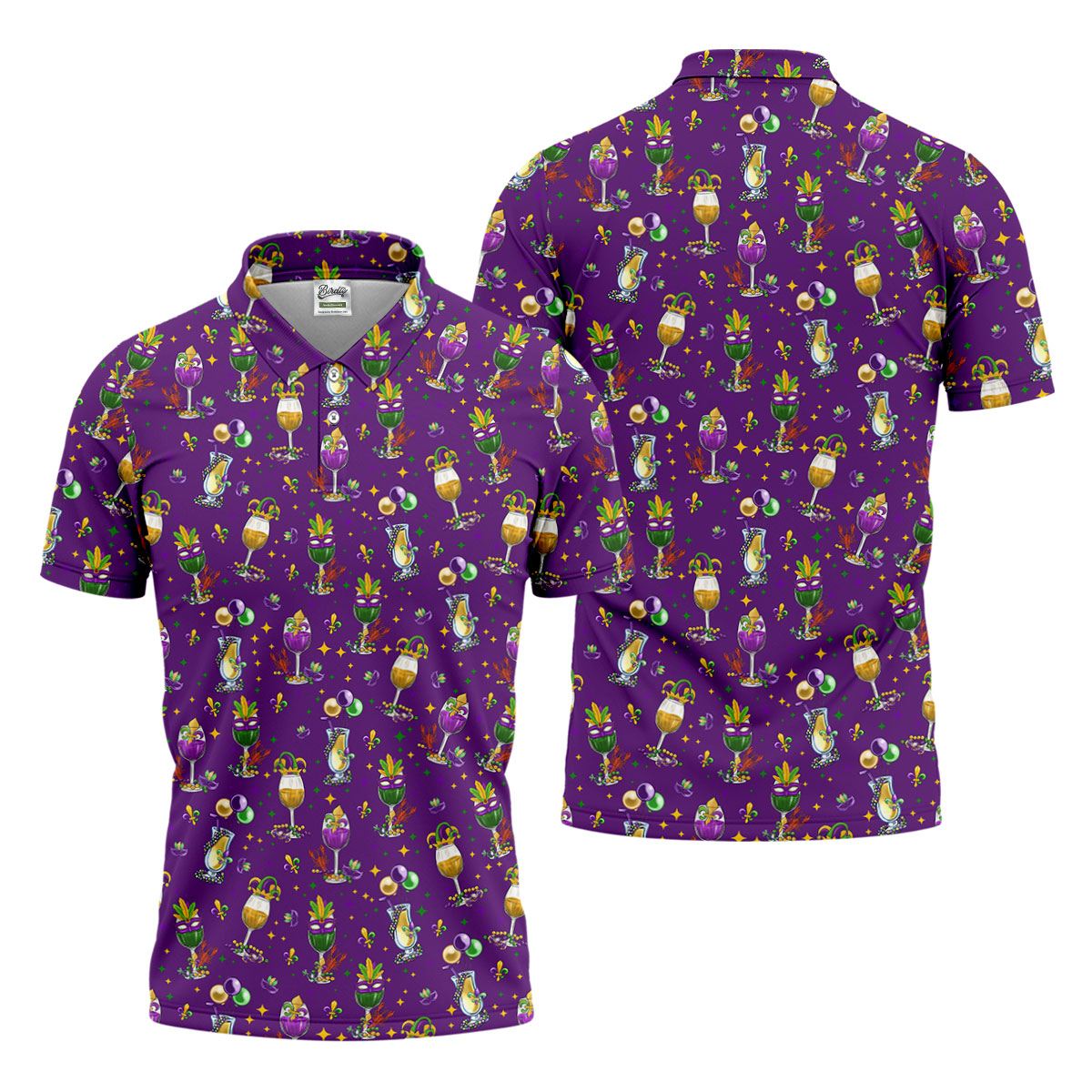 Mardi Gras Wine Glass Beaded Garland Fleur De Lis Purple Golf Shirt, Polo ShirtFor Men, Golf Shirts For Men