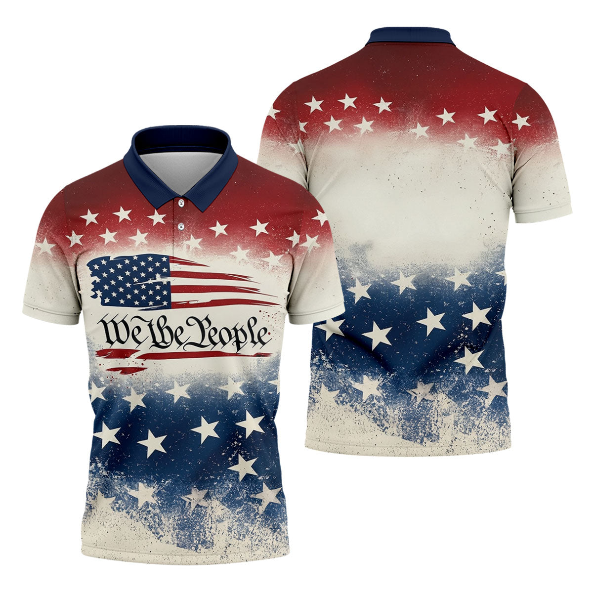We The People Star And Stripe Distressed Pattern Patriotic Golf Shirt, 250 Years 4th Of July Golf Shirts For Men