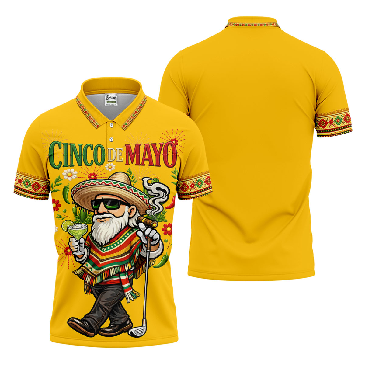 Margarita Man Cinco De Mayo Celebration Yellow Golf Shirt, Fiesta Theme Golf Shirts For Men