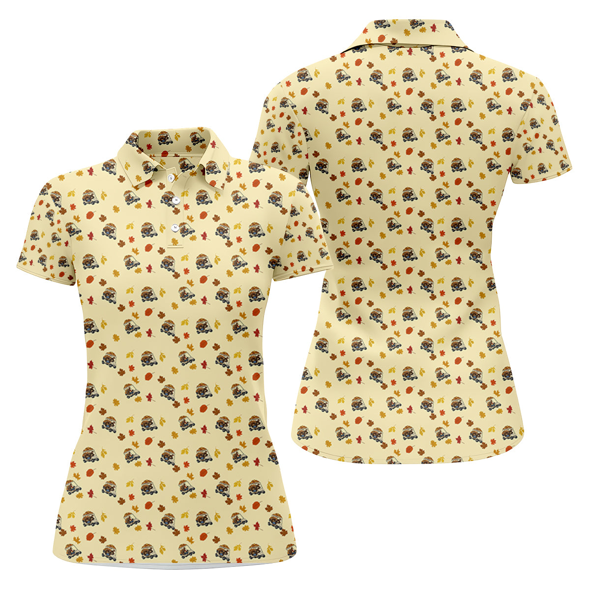 Thanksgiving Turkey Golf Cart Golf Polo Shirt Women's Golf Tops, Ladies Golf Shirts, Golfing Apparel