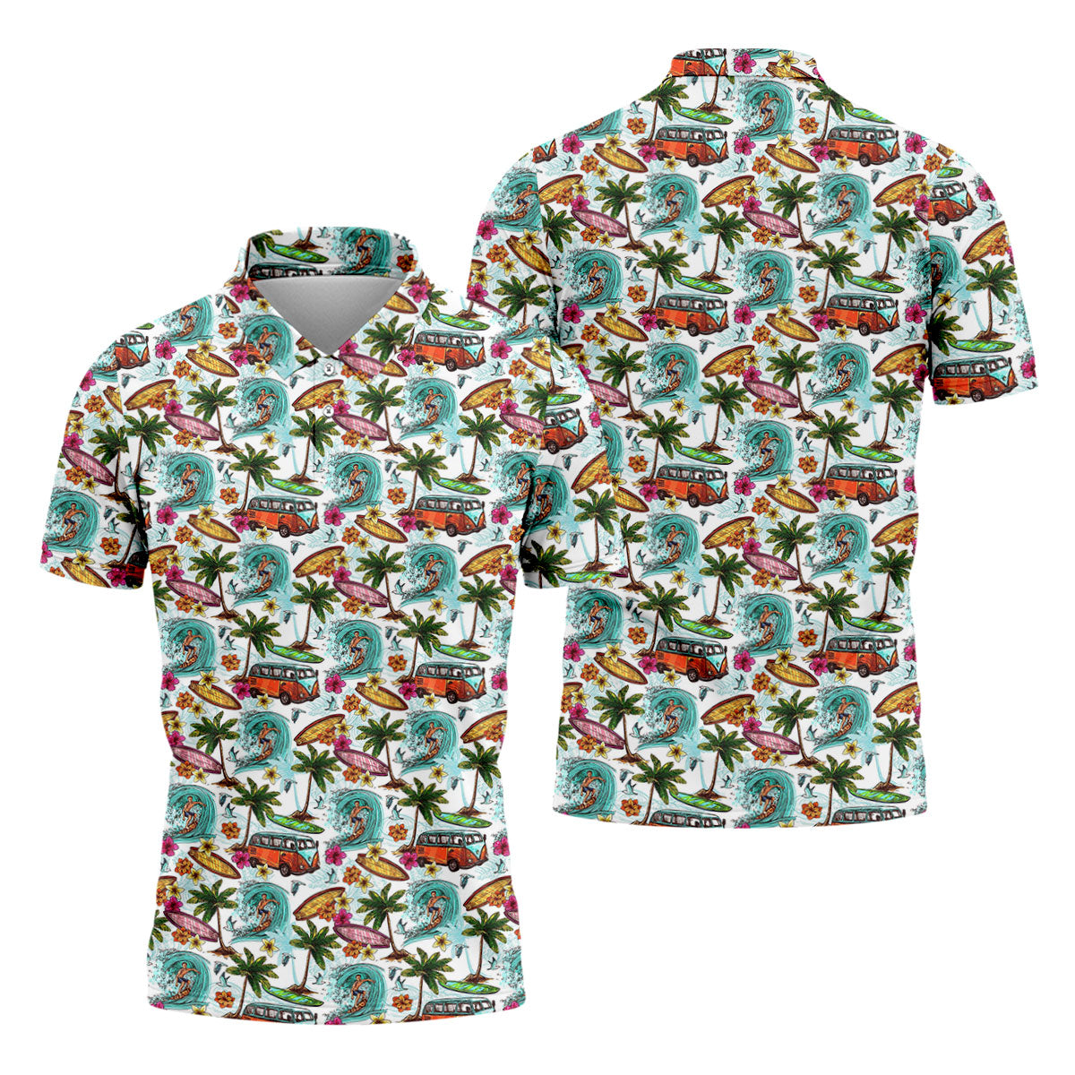 Tropical Trip Big Wave Riders Hawaiian Golf Shirt, Polo Shirtor Men, Golfing Apparel