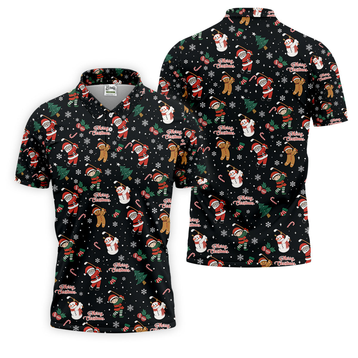 Merry Xmas Santa Gingerbread Snowman Golf Tops For Men, Christmas Golf Shirt, Fun Golf Shirts For Men
