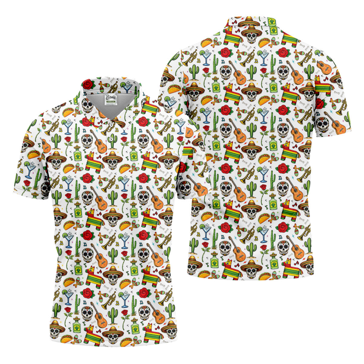 Decorated Skulls Party Items Cinco De Mayo Celebration Fiesta Themed White Golf Shirts For Men