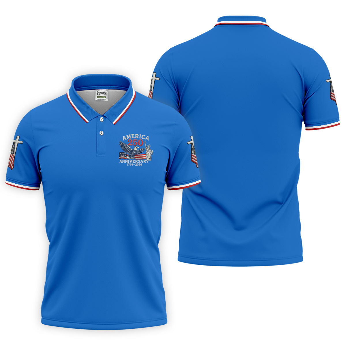 Faith Cross Bald Eagle America 250 Anniversary Blue Patriotic Golf Shirt, Golf Shirts For Men