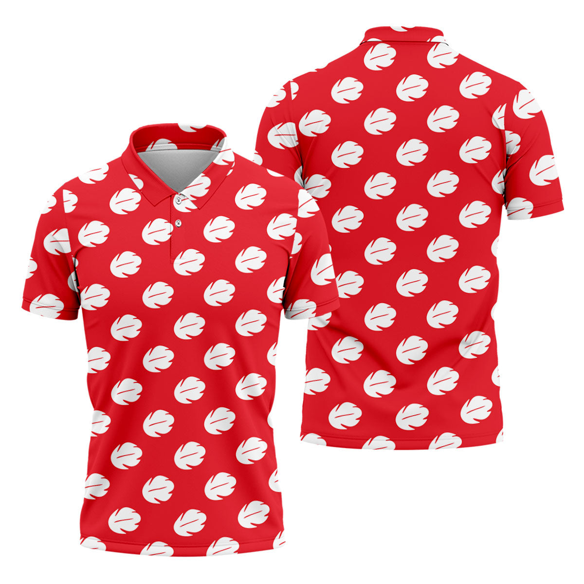 Red Tropical Leaf Hawaiian Golf Shirt, Mens Golf Polo, Golf Shirts For Men