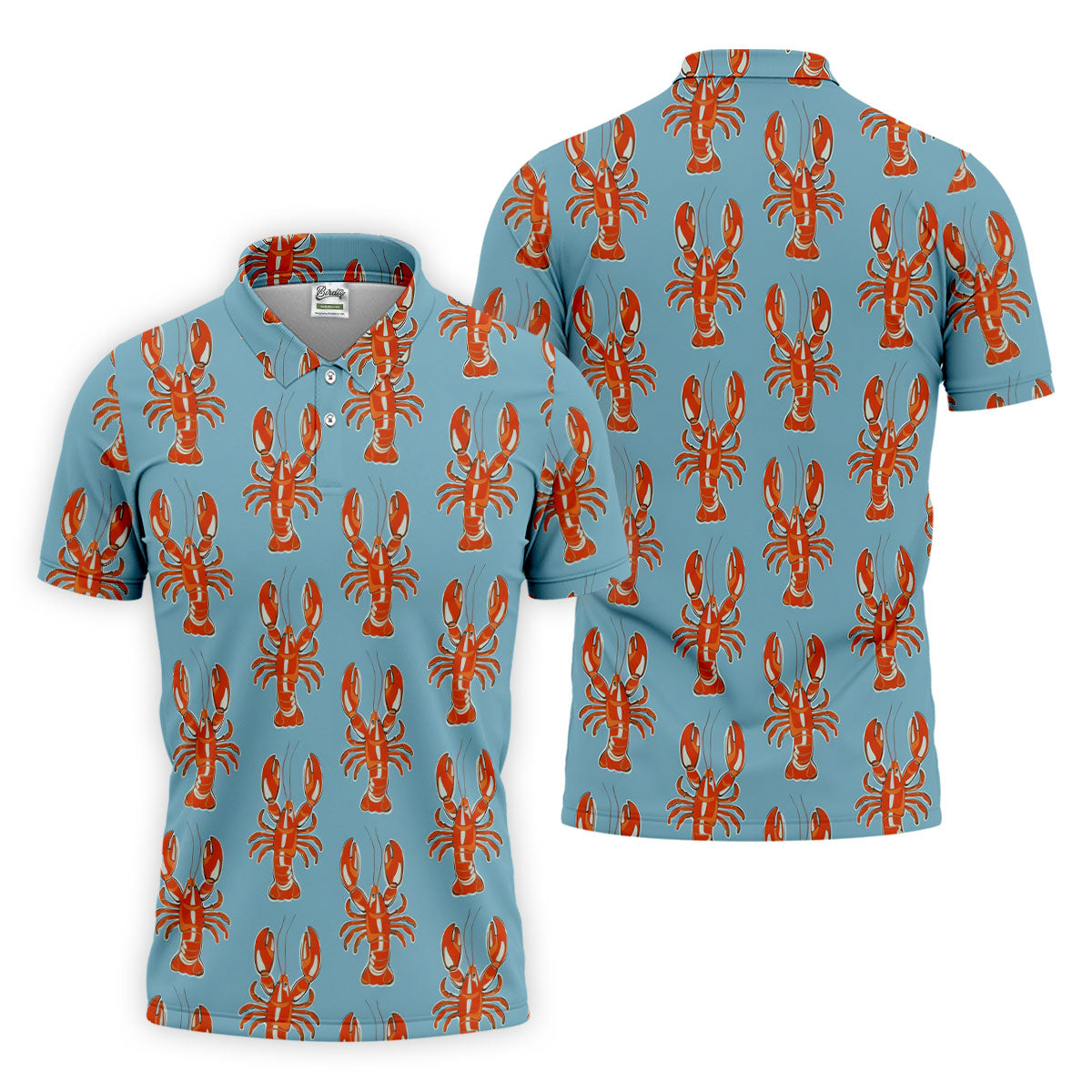 Orange Lobsters Light Blue Mardi Gras Golf Shirt, Golf Tops For Men, Polo ShirtFor Men, Golf Shirts For Men