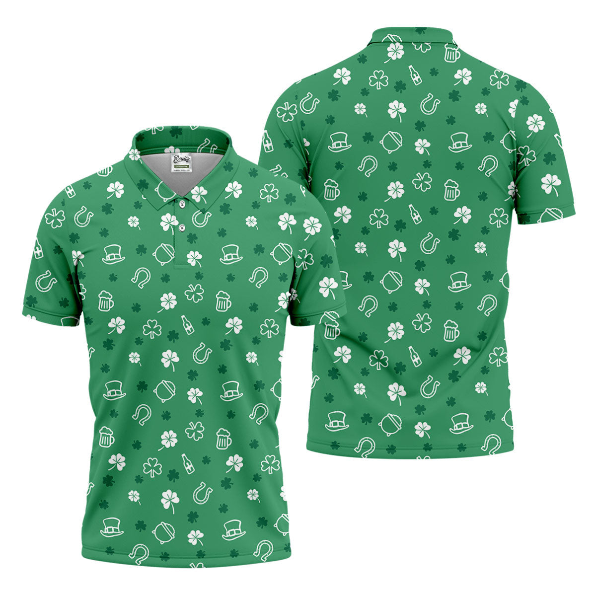 Leprechaun Hat Shamrock Beer Seamless Pattern St. Patrick’s Day Golf Shirt, Polo Shirt Men, Golf Shirts For Men