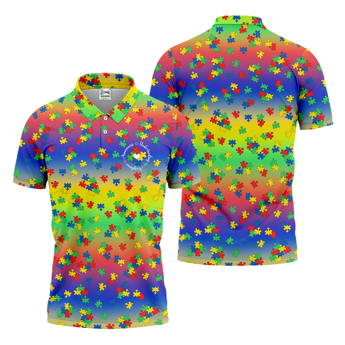 Acceptance Awareness Understanding Autism Puzzle Rainbow Gradient Golf Tops For Men, Golf Shirts For Men