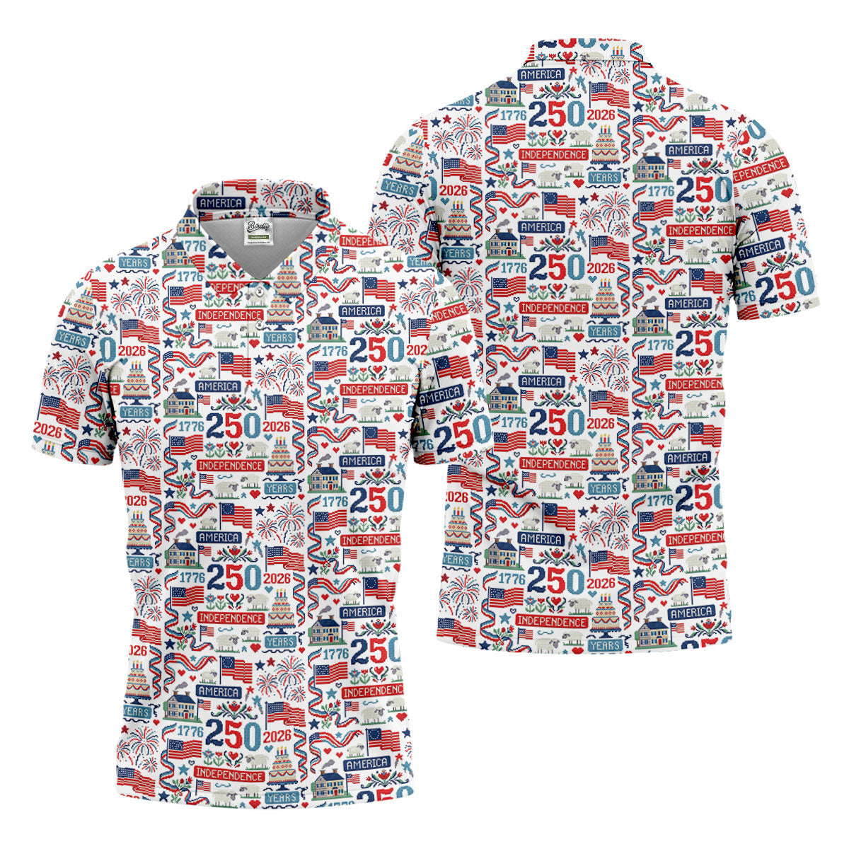 America Independence 250 Years White Golf Shirt, Patriotic 4th Of July Golf Shirts For Men