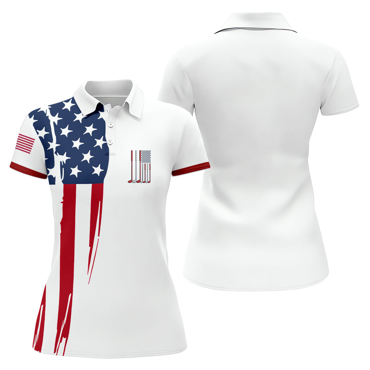 American Flag Pattern 4th Of July Patriotic Golf Shirt, 250th Anniversary White Golf Shirt, Women's Polo Shirt