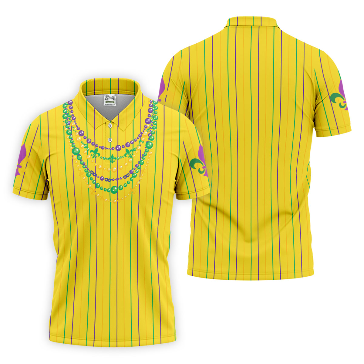 Mardi Gras Beads Necklaces Print Yellow Golf Shirt, Golf Tops For Men, Polo ShirtFor Men, Golf Shirts For Men