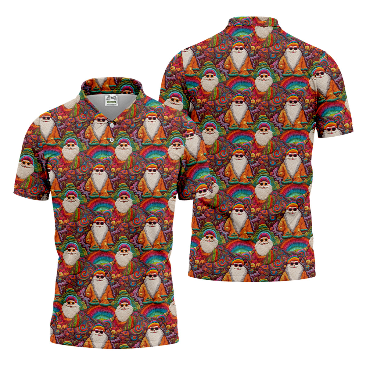 Groovy Hippie Santa Seamless Pattern Golf Shirts, Gifts For Golf Lovers, Christmas Golf Shirt, Golfing Apparel