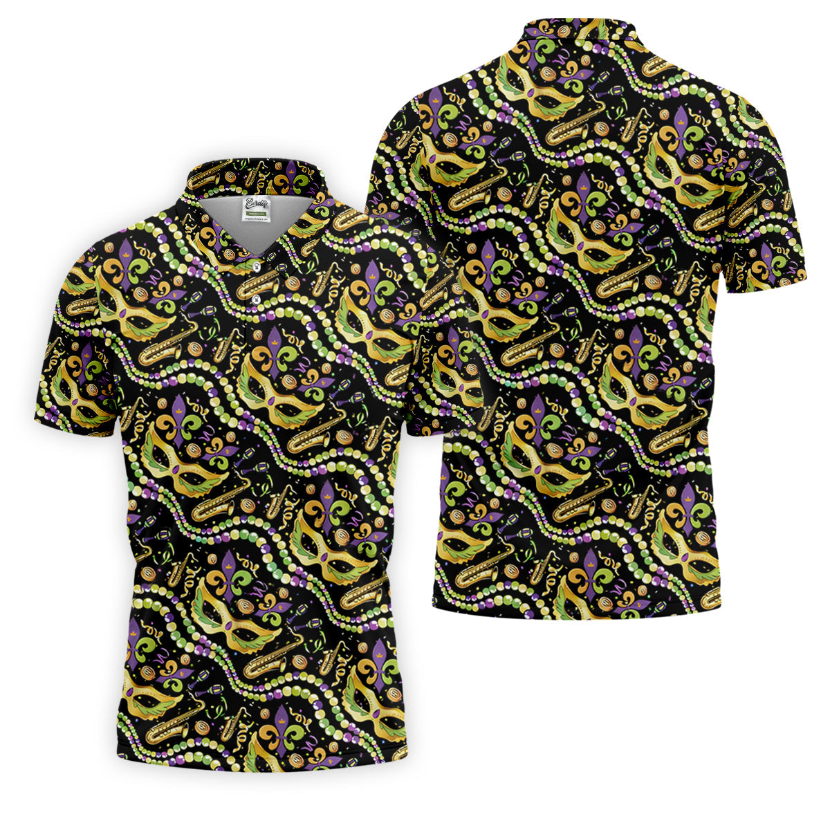 Gold Masquerade Mask Beads String Mardi Gras Golf Shirt, Polo ShirtFor Men, Golf Shirts For Men