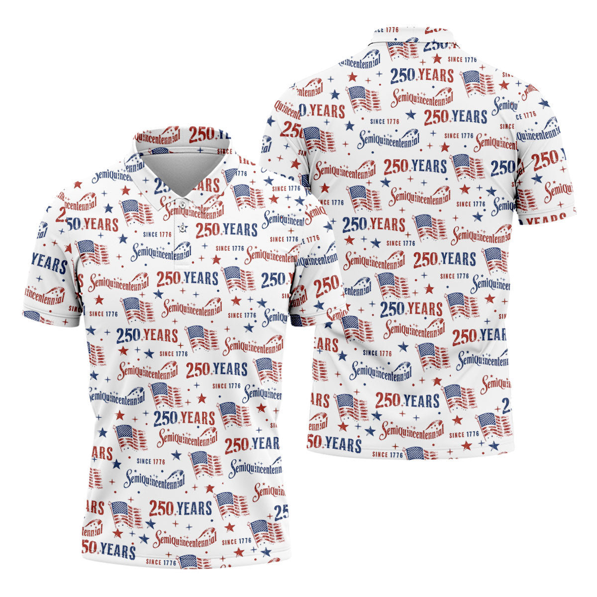 Semiquincentennial 250 Years Since 1776 Golf Tops For Men, 4th Of July Patriotic Golf Shirts For Men