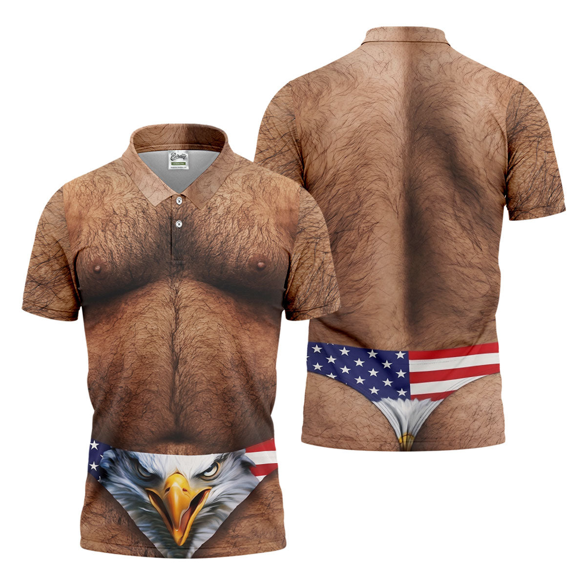 Hairy Body Funny Eagle American Flag Golf Shirt, 250th Anniversary 4th Of July Golf Shirts For Men