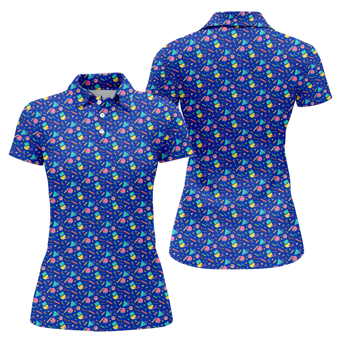 Memphis Pattern Hawaiian Golf Shirt, Retro Summer Women's Golf Tops, Ladies Golf Shirts