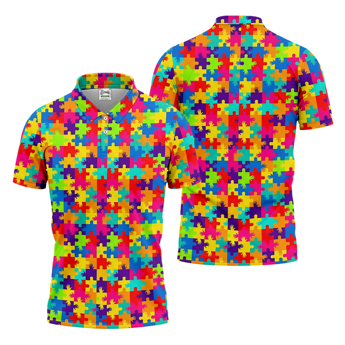 Colorful Handprints Autism Awareness Puzzle Golf Tops For Men, Polo Shirt Men, Golf Shirts For Men